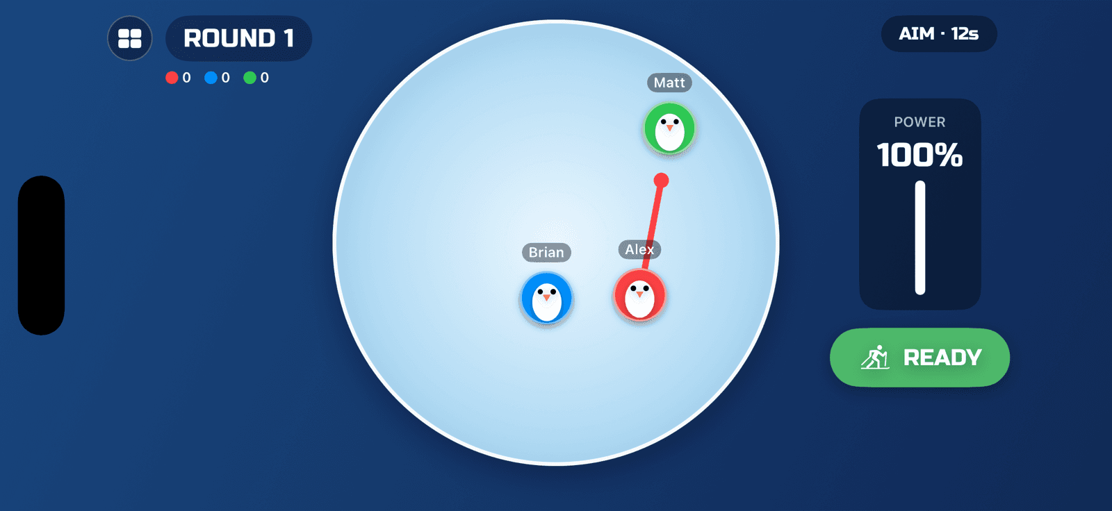 Penguin Pushing gameplay — penguins lining up shoves on a shrinking iceberg