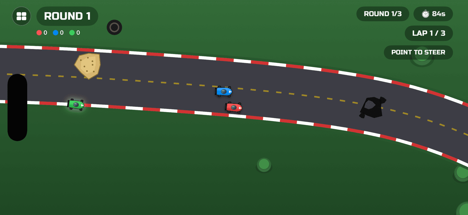 Grand Prix gameplay — karts racing around a winding track
