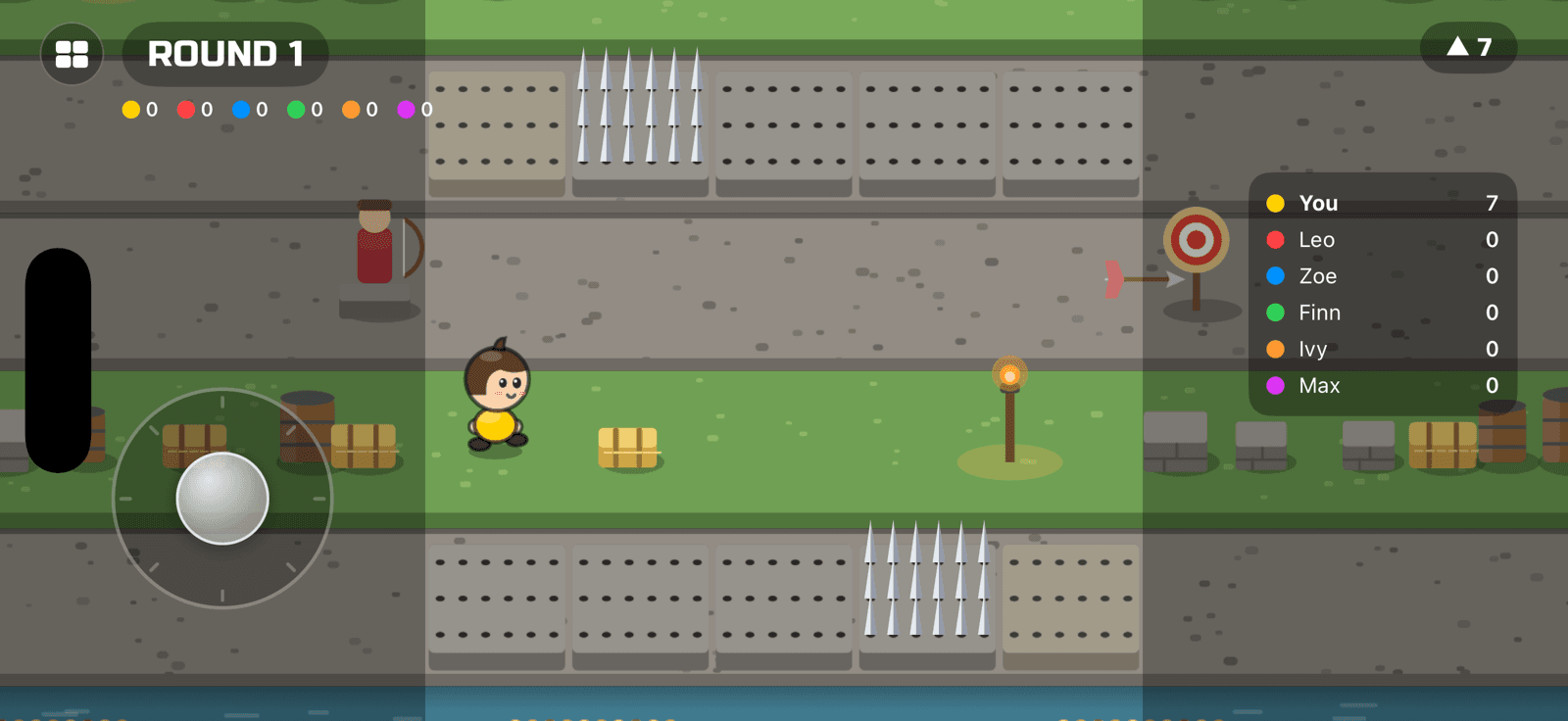 Lane Rush gameplay — a runner dodging spike floors and castle archers